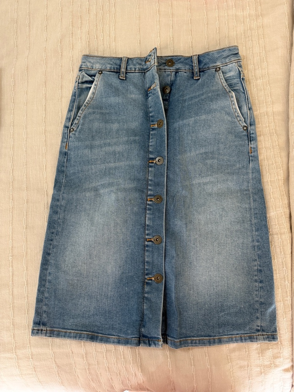 Anthropologie Pilcro and the Letterpress Light Blue Denim Waistband Detail